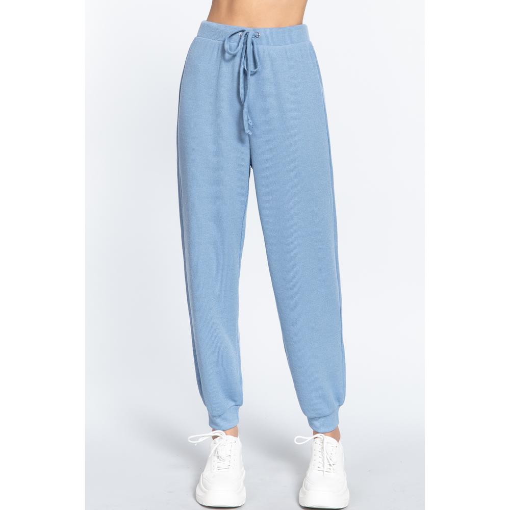 Waist String Detail Hacci Long Pants - Picture 1 of 6